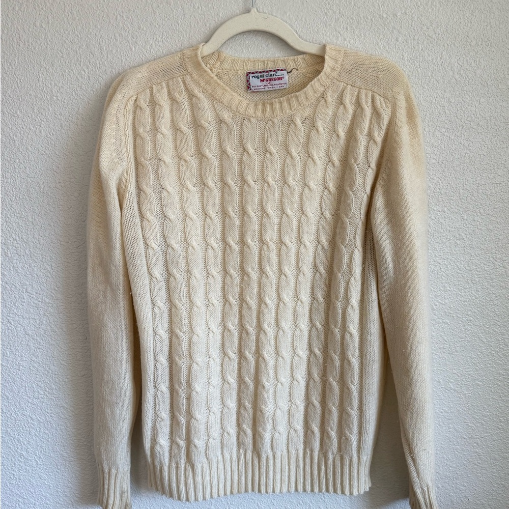 Vintage‎ McGregor M Shetland Wool Fisherman Ivory Cable Knit Sweater Crewneck